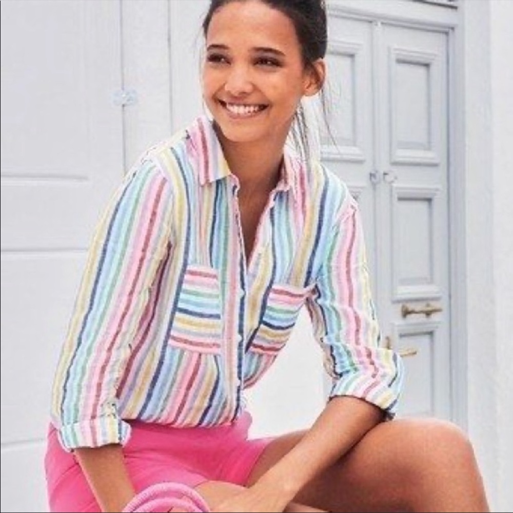 Boden Candy Stripe Linen Button Down